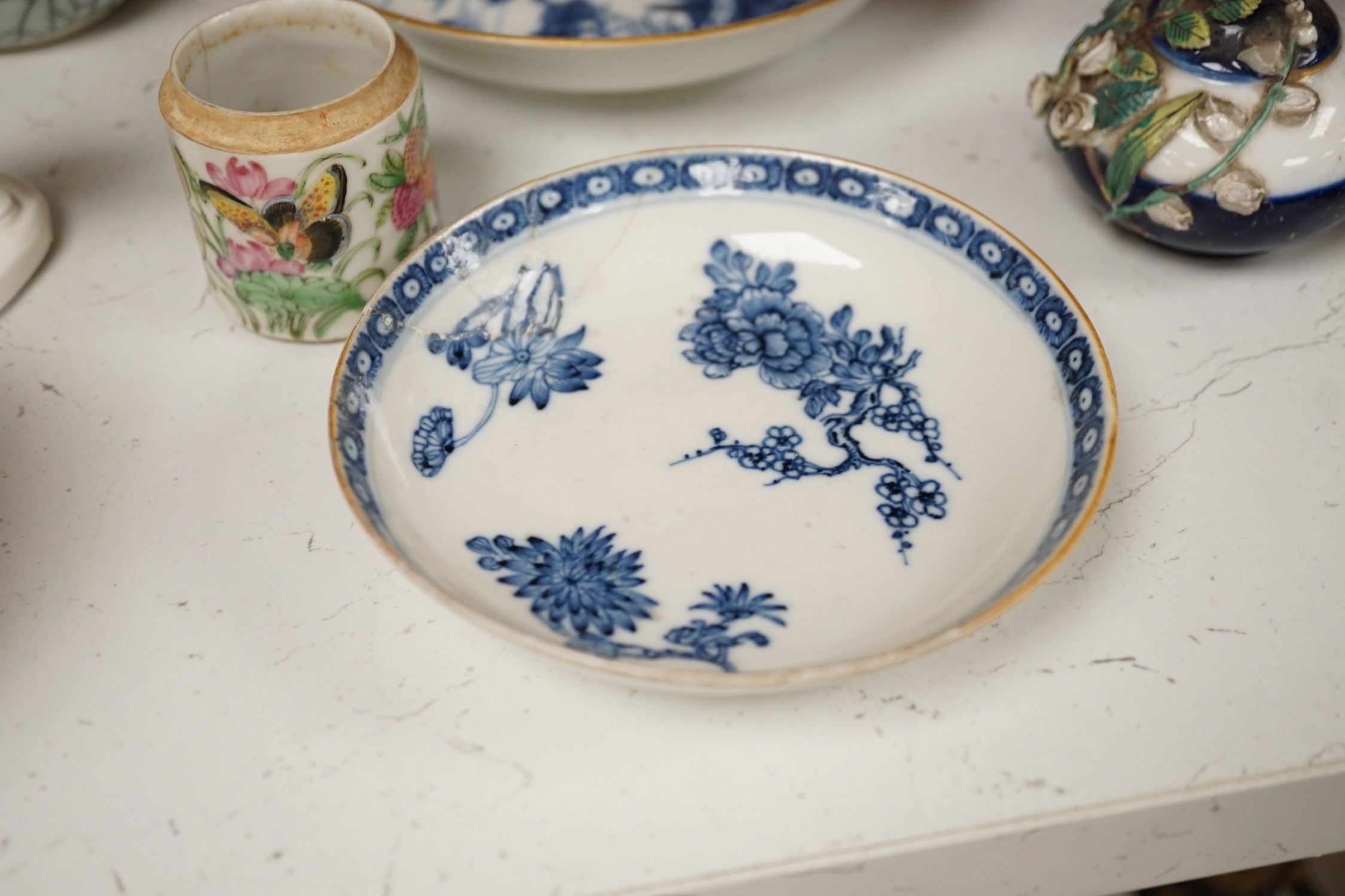 A group of Chinese and Japanese ceramics. Tallest 18cm